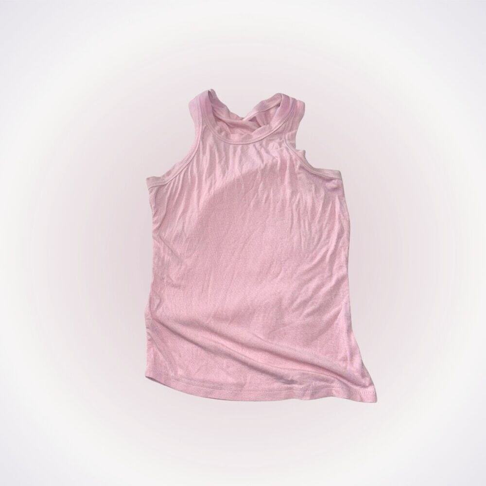 Pink Ribbed High-Neck Tank Top | Sz S
